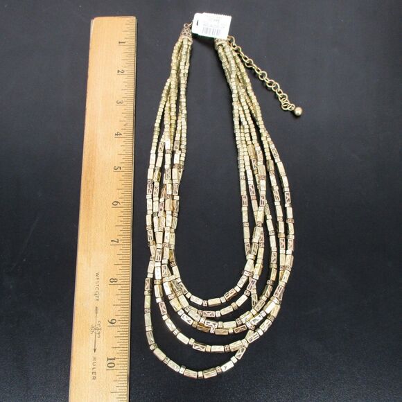 NWT Chicos Hammered Gold Tone Beaded Multi Strand Layered Necklace Hoop Earrings - Picture 3 of 7